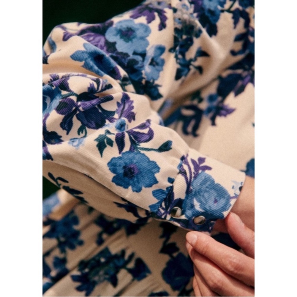 Sezane Rare Soledad Floral Mini Dress Blue Cream FR 36 - Picture 4 of 16